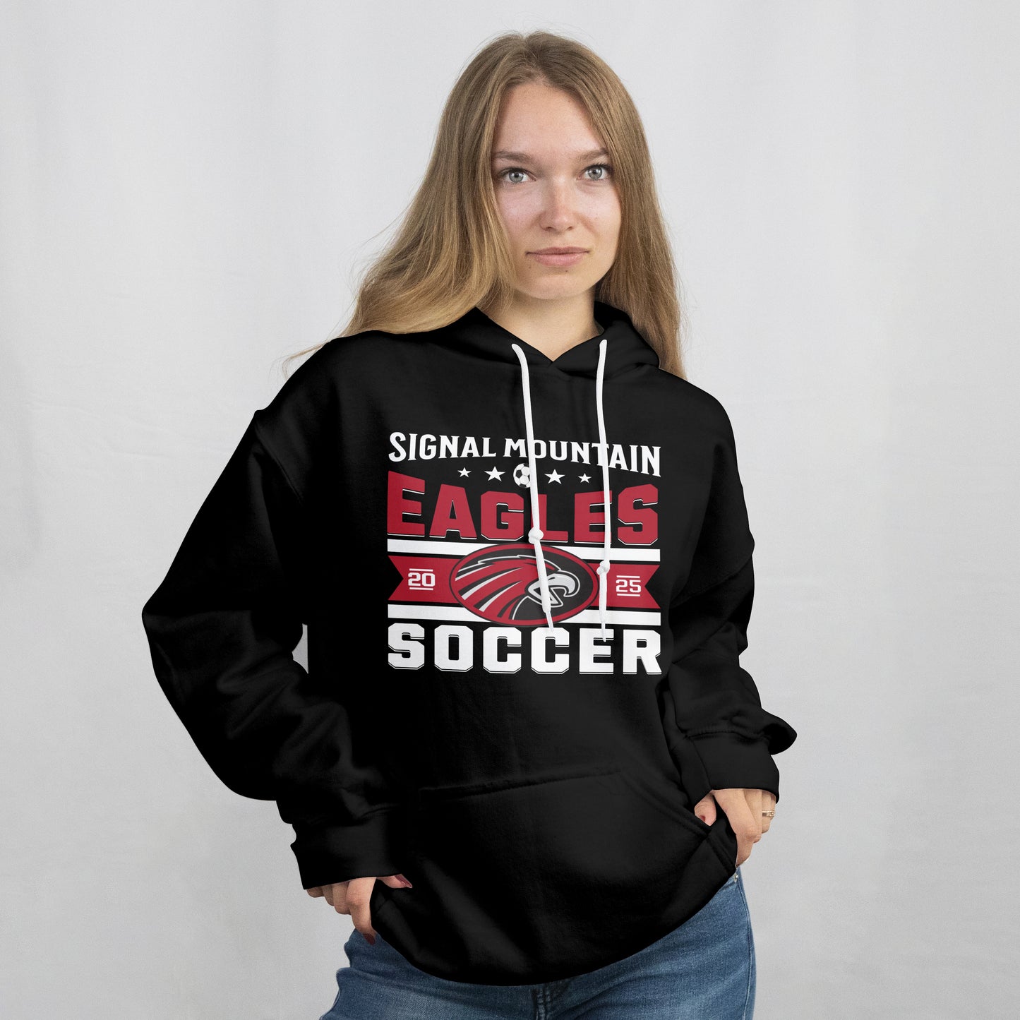 Hoodie Sweatshirt | Eagle Banner | SMHS Soccer | Item #129864 | Offered in Red, Black & White