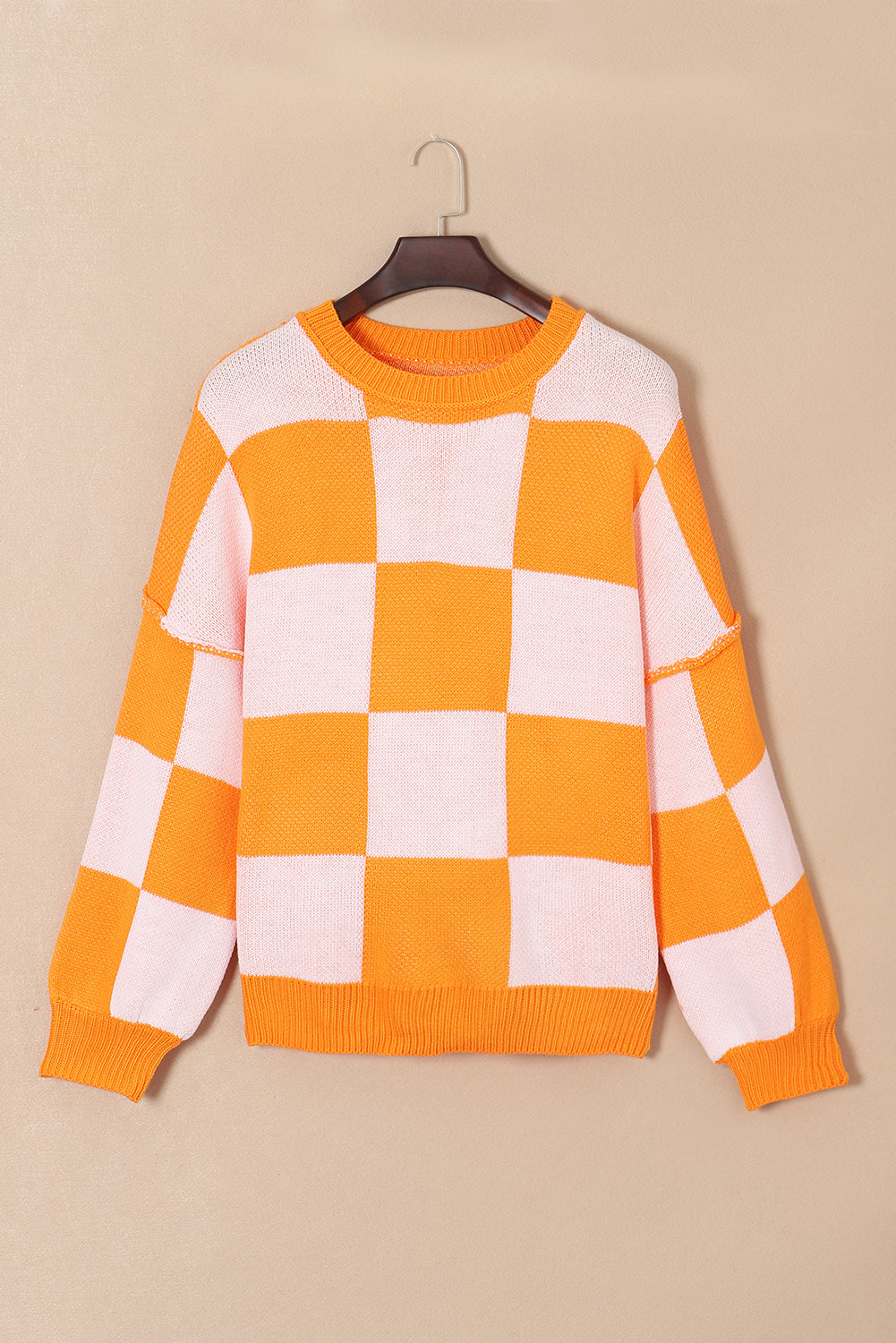 Orange Checkered Bishop Sleeve Sweater