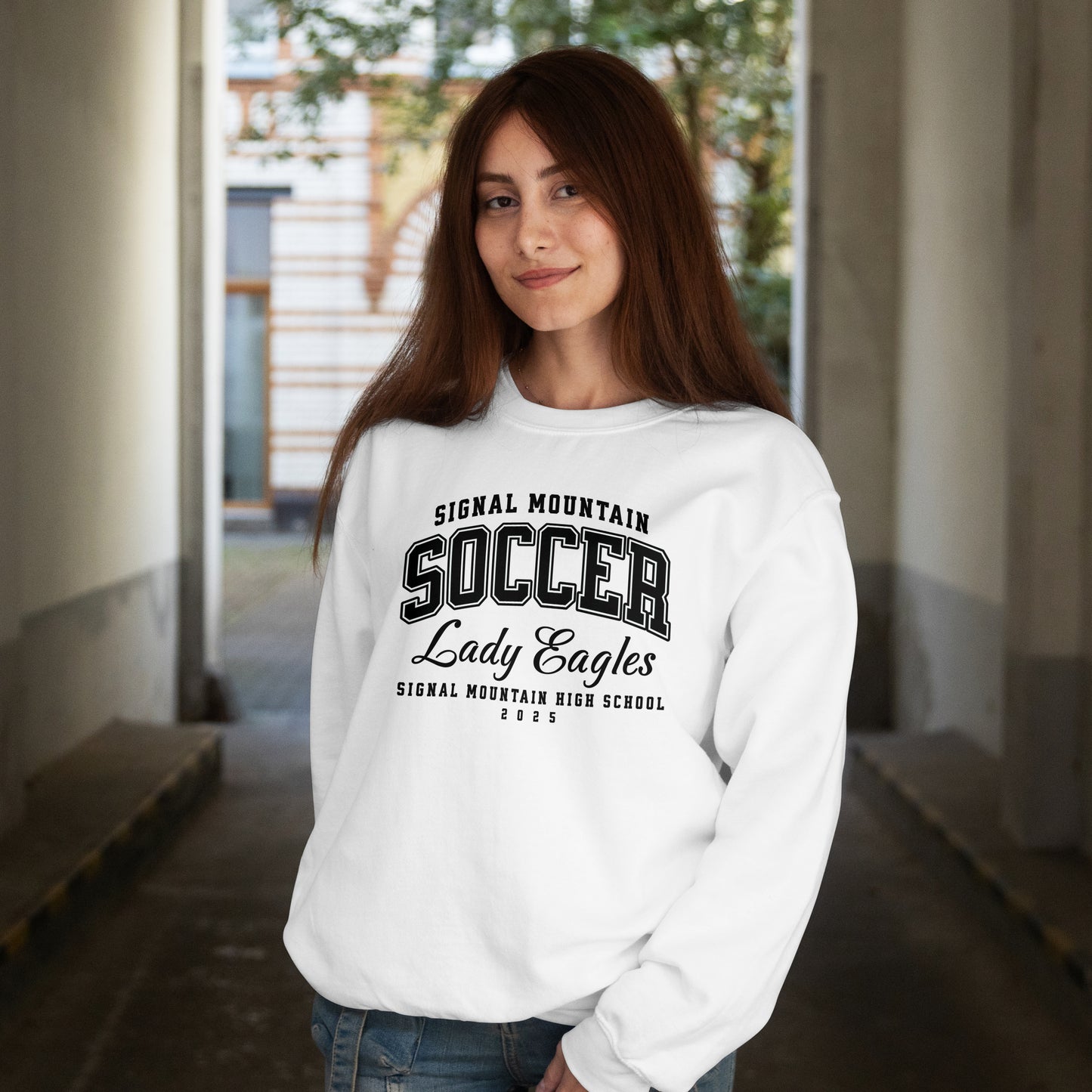 Crewneck Sweatshirt  |  Lady Eagles | SMHS Soccer | Item #129934 | Offered in Red, Black & White