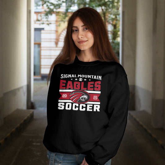 Crewneck Sweatshirt  |  Eagle Banner | SMHS Soccer | Item #129839 | Offered in Red, Black & White