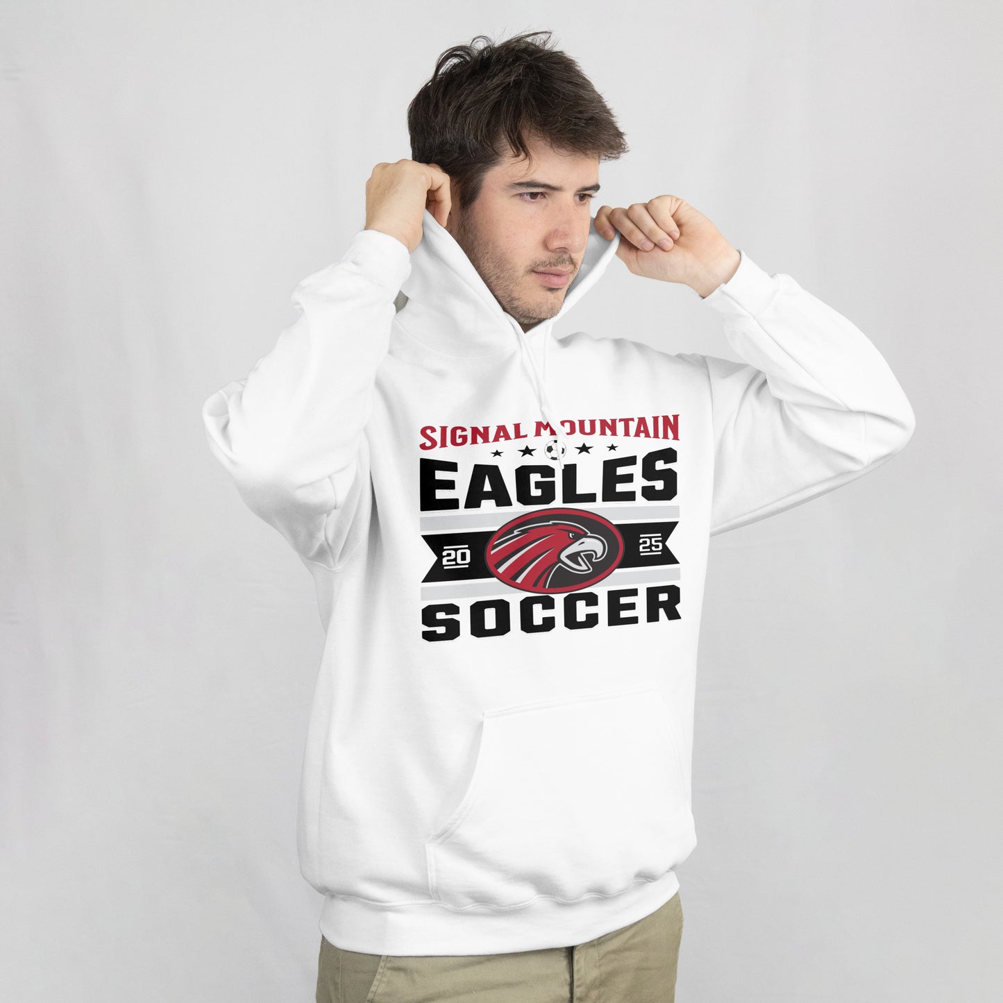 Hoodie Sweatshirt  |  Eagle Banner | SMHS Soccer | Item #129864 | Offered in Red, Black & White